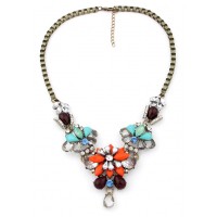 Gerbera Orange Flower Crystal Gems Vintage Necklace